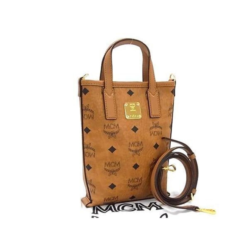 MCM Monogram Visetos Leather 2way Shoulder Bag Brown